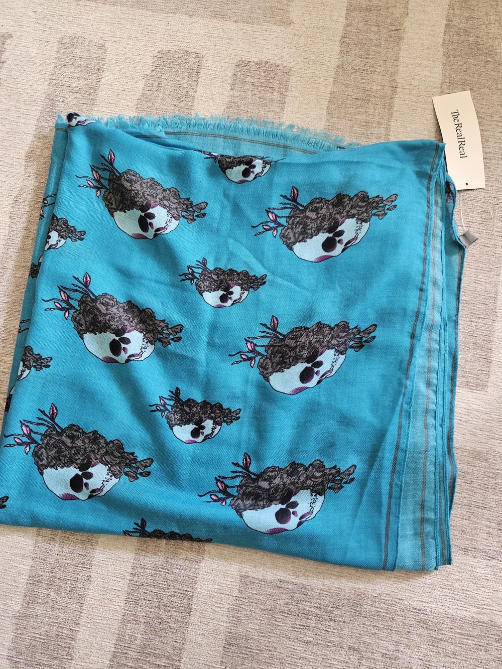 Alexander McQueen Turquoise Skull Scarf